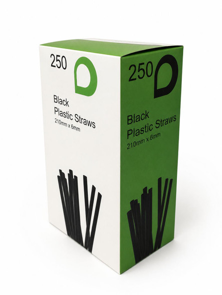 8" 6MM Black Flexi Bendy Straws 250's