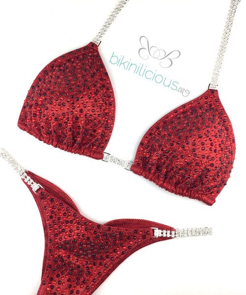 Red on Red Customized Competition Bikini Wellness Suit
