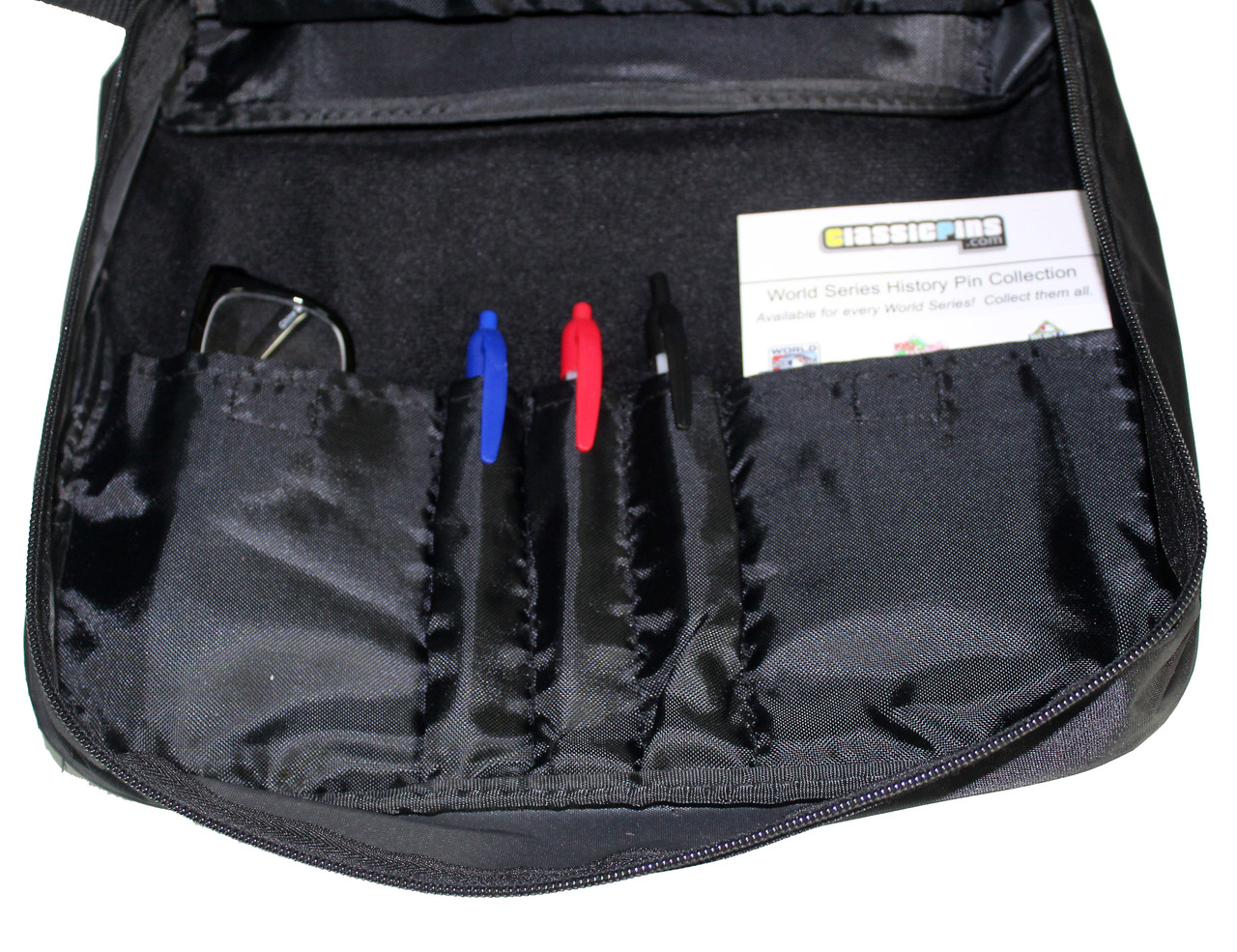 Extra Large Collector Lapel Pin Bag 5 Page Black w/ Blue Piping