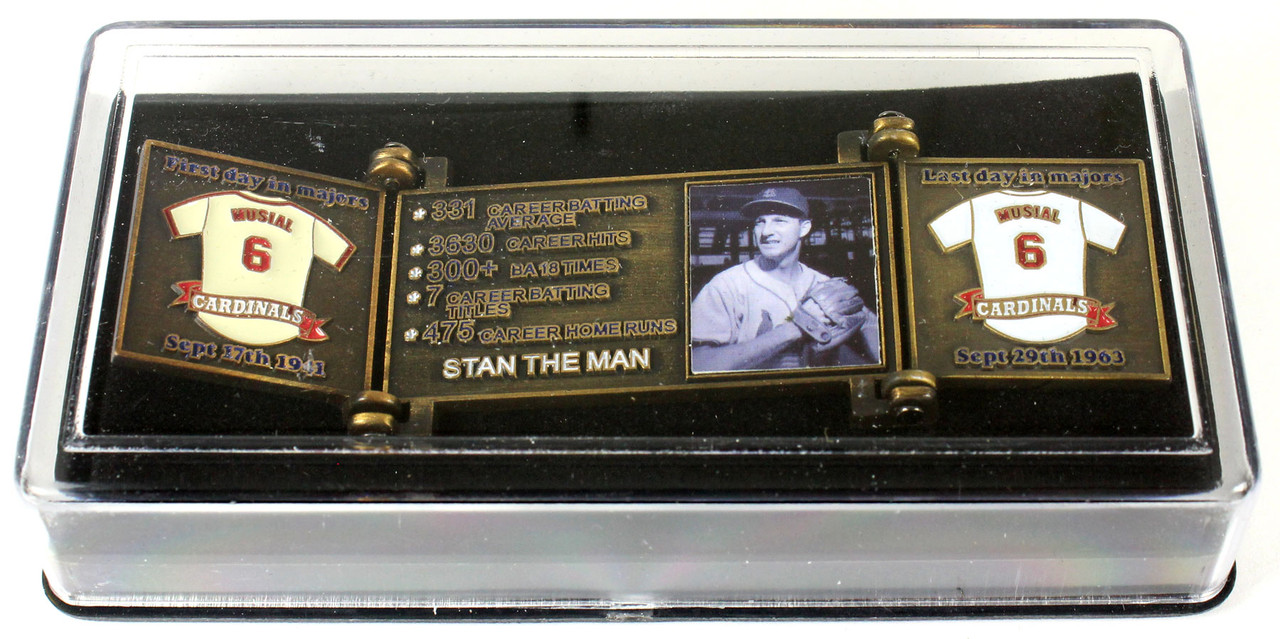 Stan Musial Hall of Fame Exclusive 3 Piece Pin Set with Plaque