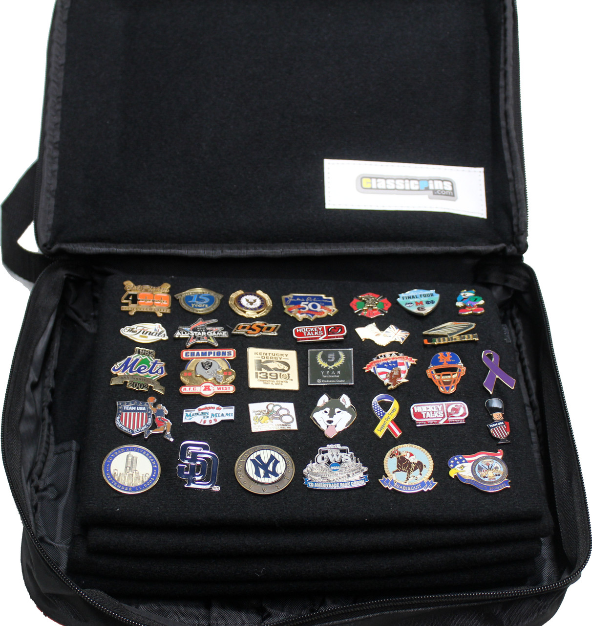 Extra Large Collector Lapel Pin Bag - 5 Page Black w/ Black Piping