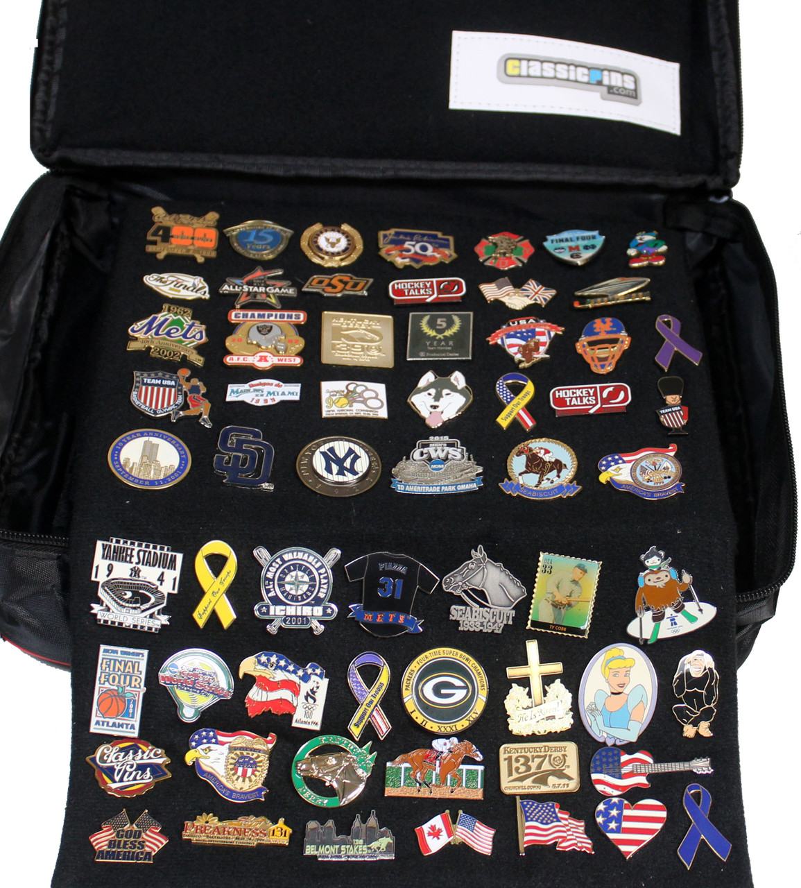 Extra Large Collector Lapel Pin Bag - 5 Page Black w/ Blue Piping