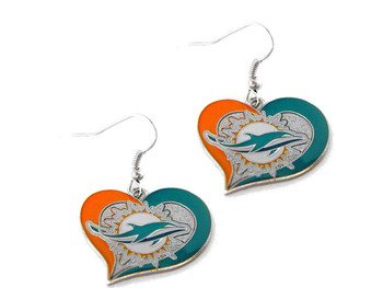 Miami Dolphins Swirl Heart Earrings