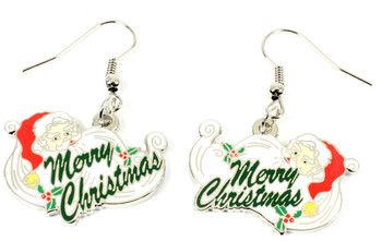 Santa Claus Merry Christmas Earrings - Silver