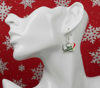Santa Claus Merry Christmas Earrings - Silver