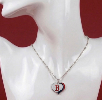Boston Red Sox Glitter Heart Necklace
