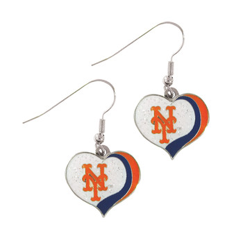 New York Mets Glitter Heart Earrings