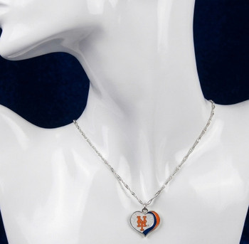 New York Mets Glitter Heart Necklace