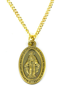 Miraculous Medal Pendant w/ 24" Necklace Chain - Gold