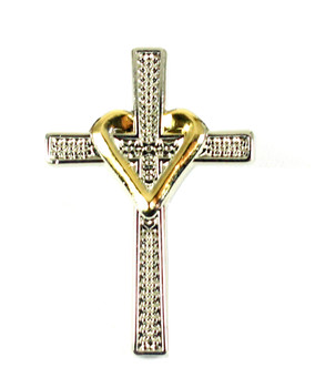 Heart Cross Pin - Gold / Silver Two Tone