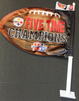 Pittsburgh Steelers 5-Time Super Bowl Champs Car Flag - 15" x 11