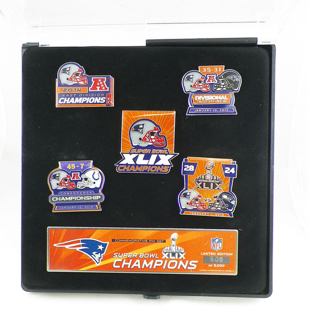 New England Patriots Super Bowl XLIX (49) Champions Five Pin Set - Limited 5,000