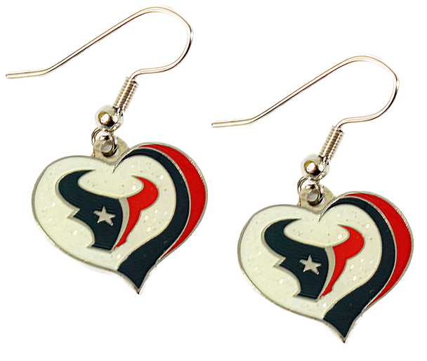 Houston Texans Glitter Swirl Heart Earrings
