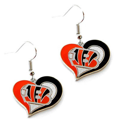 Cincinnati Bengals Swirl Heart Earrings