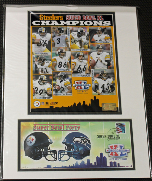 Pittsburgh Steelers Super Bowl XL Champs Double Matted Photo w/ USPS Cancel Stamp