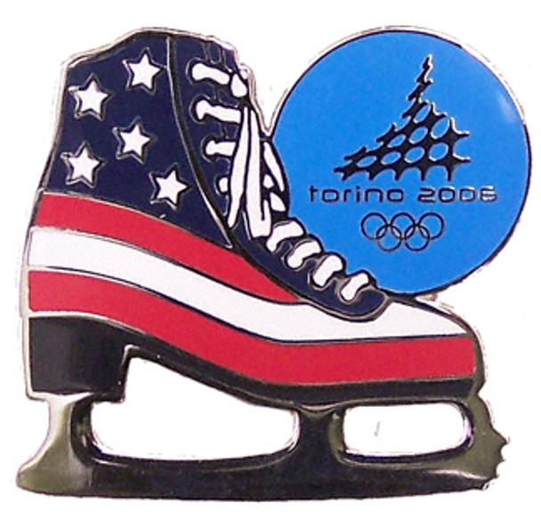 Torino 2006 Olympics American Flag Figure Skate Olympic Pin