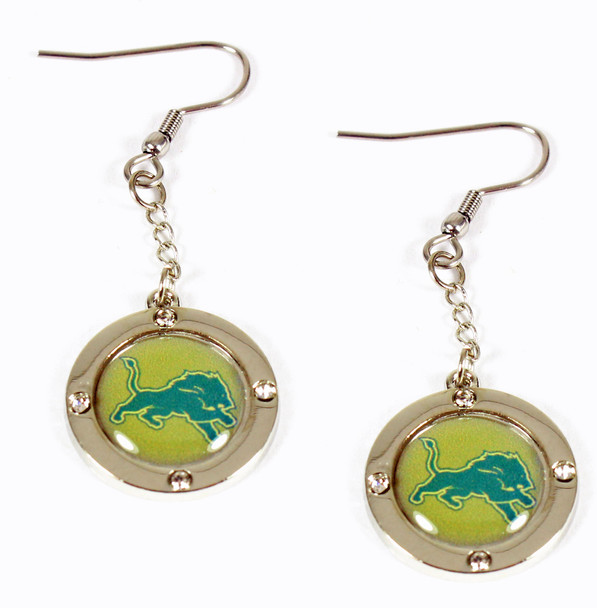 Detroit Lions Round Crystal Dangler Earrings