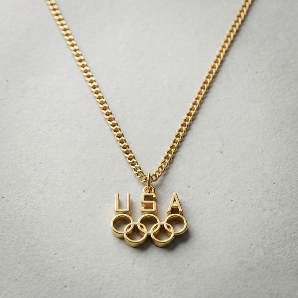 Team USA Five Rings Gold Plated Necklace