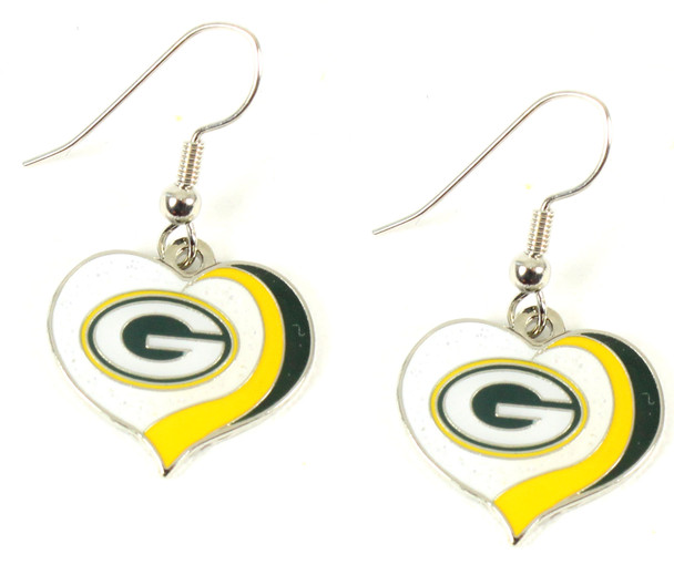 Green Bay Packers Swirl Heart Earrings