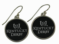 Kentucky Derby Black Oval Silver Earrings