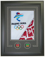 Beijing 2022 Olympics Framed Logo Photo w/ Opening & Closing Ceremony Pins