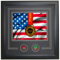 Beijing 2022 Olympics Framed USA Gold Medal Photo w/ Opening & Closing Ceremony Pins