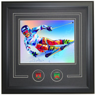 Beijing 2022 Olympics Framed Ski Photo w/ Opening & Closing Ceremony Pins