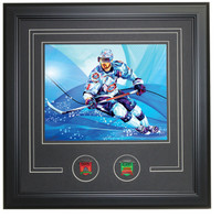 Beijing 2022 Olympics Framed Hockey Photo w/ Opening & Closing Ceremony Pins