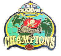 Super Bowl XXXVII (37) Tampa Bay Buccaneers Champs Globe Pin