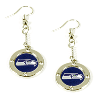 Seattle Seahawks Round Crystal Dangler Earrings