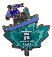 Vancouver 2010 Olympics Clear Aqua Leaf Snowboard Pin