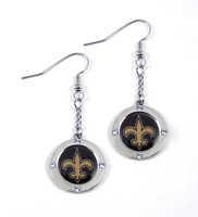 New Orleans Saints Round Crystal Dangler Earrings