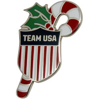 USA Olympics Candy Cane Team USA Shield Holiday Lapel Pin