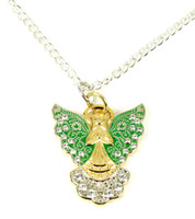 Christmas Holiday Angel Necklace w/ Rhinestones - Sandy Hook Green Wings