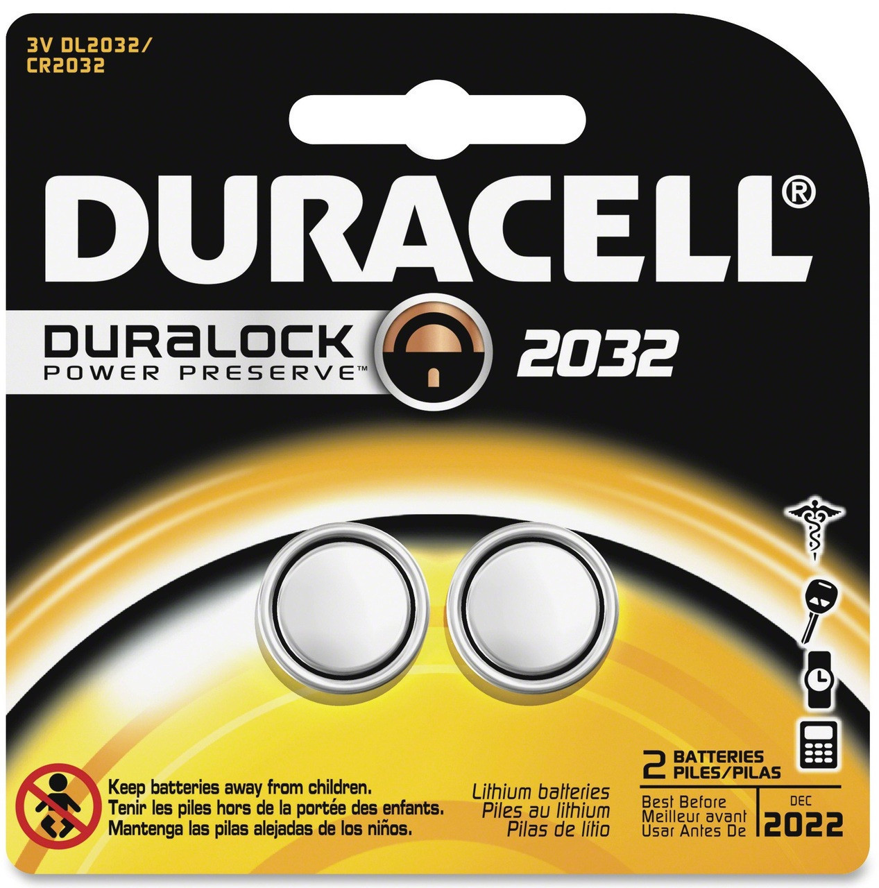 Duracell 2032 3V Lithium Coin Battery, 1/Pack (DL2032BPK