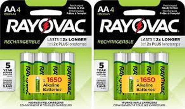 Rayovac Precharged Rechargeable AA Batteries 1350mAh - 8 Pack FREE SHIPPING