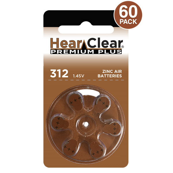 HearClear  HearClear Premium Plus Hearing Aid Batteries Size 312 - 10 Wheels of 6 + FREE SHIPPING! 