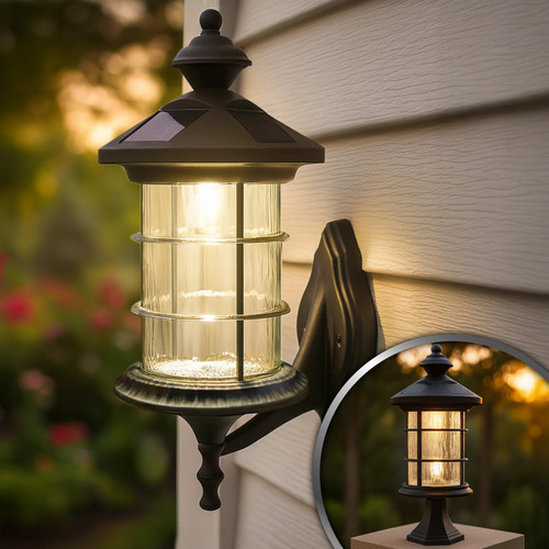 Black Aluminum Solar Hampton Post Lamp