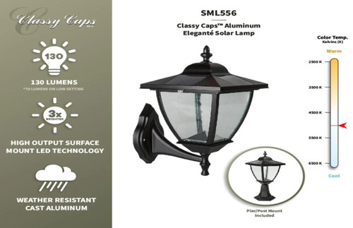 Classy Caps Black Aluminum Elegante Solar Lamp by Classy Caps