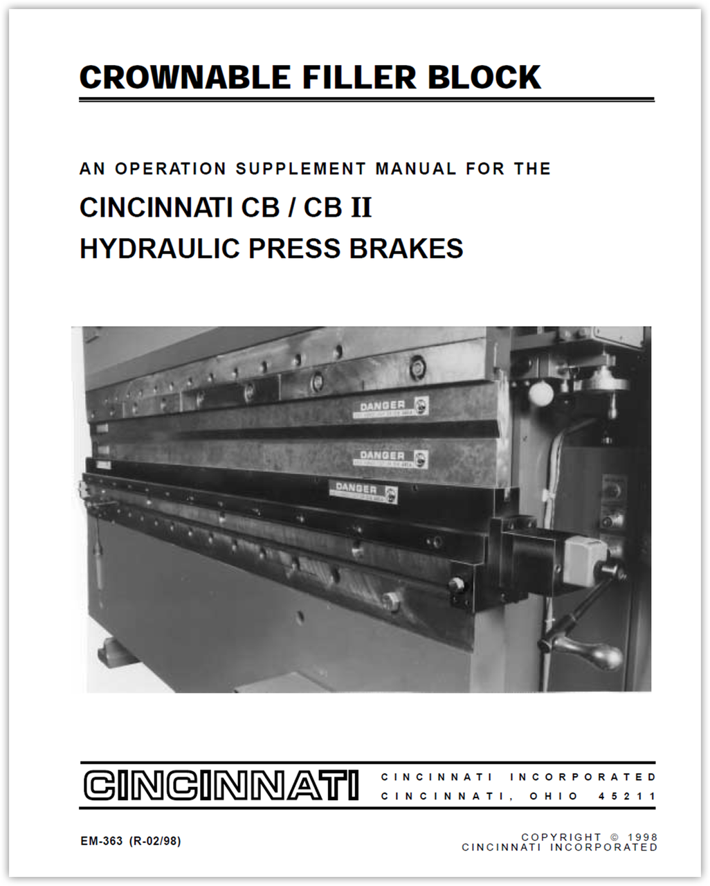 EM-363 (R-02-98) Crownable Filler Block - An Operation Supplement Manual for the CB and CB II Hydraulic Press Brakes