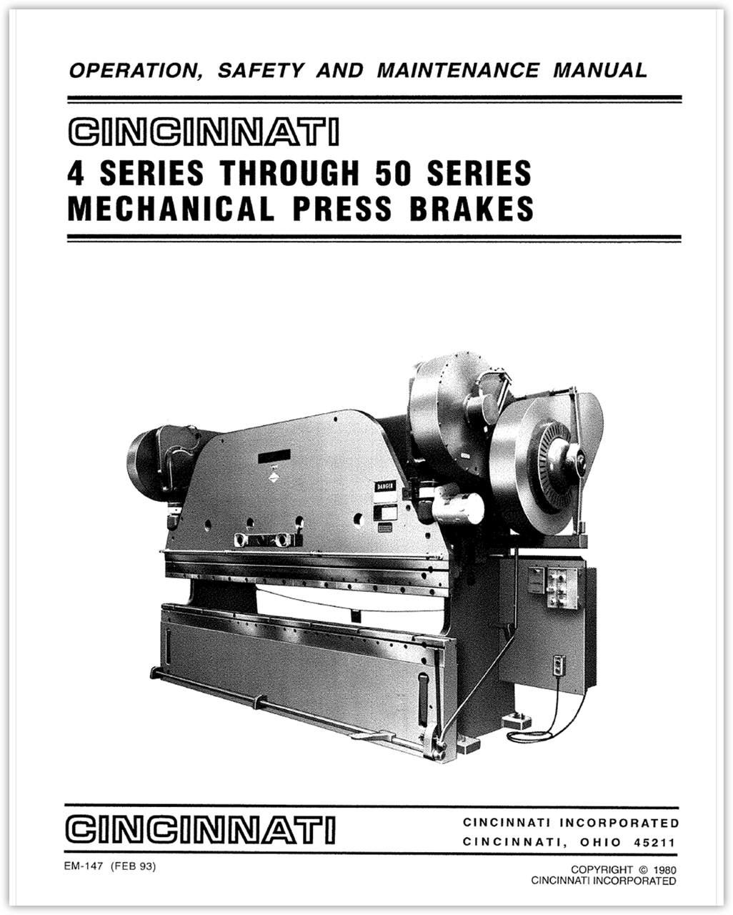 EM-147 (FEB 93) - 4 Series Through 50 Series Mechanical Press Brakes - Operation, Safety and Maintenance Manual