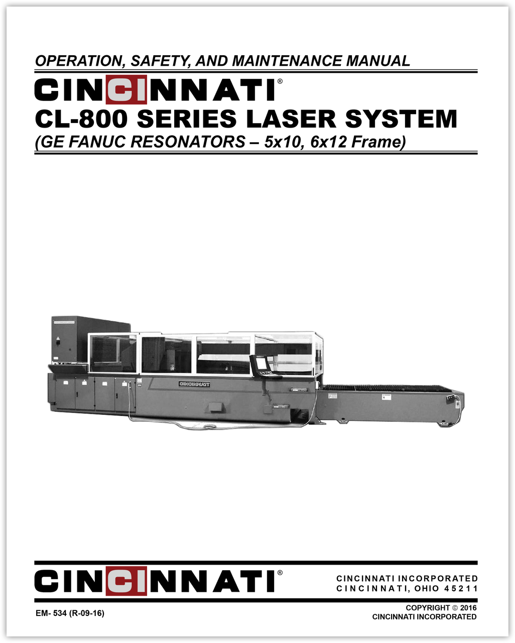 EM-534 (R-09-16) CL-800 Series Laser System_Operation, Safety and Maintenance Manual