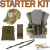 Airsoft Recon Gear Starter Kit. Image shows a hat with velcro, dump pouch, shemaugh, 2 point sling, and the recon sniper chest rig