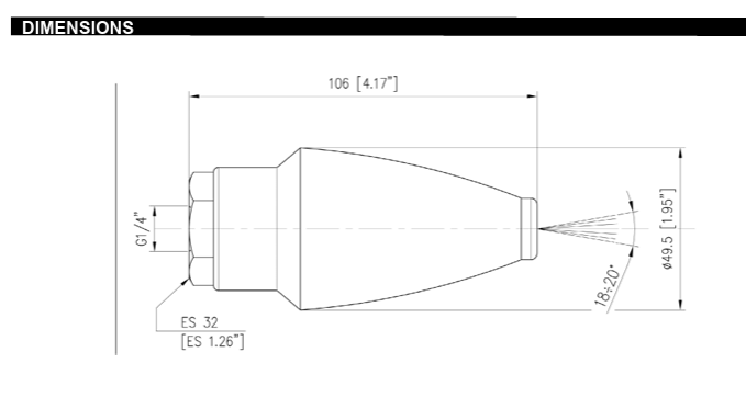 General Pump Y7K045 1/4” BSP-F Heavy Duty High Pressure Stainless Steel Rotating Turbo Nozzle #4.5