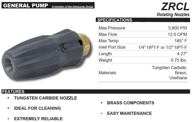 General Pump ZRCL14045 1/4" NPT-F Brass Rotating Turbo Nozzle #4.5