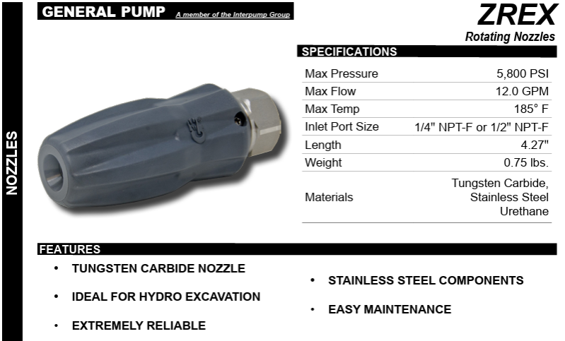 General Pump ZREX14025 1/4" NPT-F Stainless Steel Rotating Turbo Nozzle #2.5