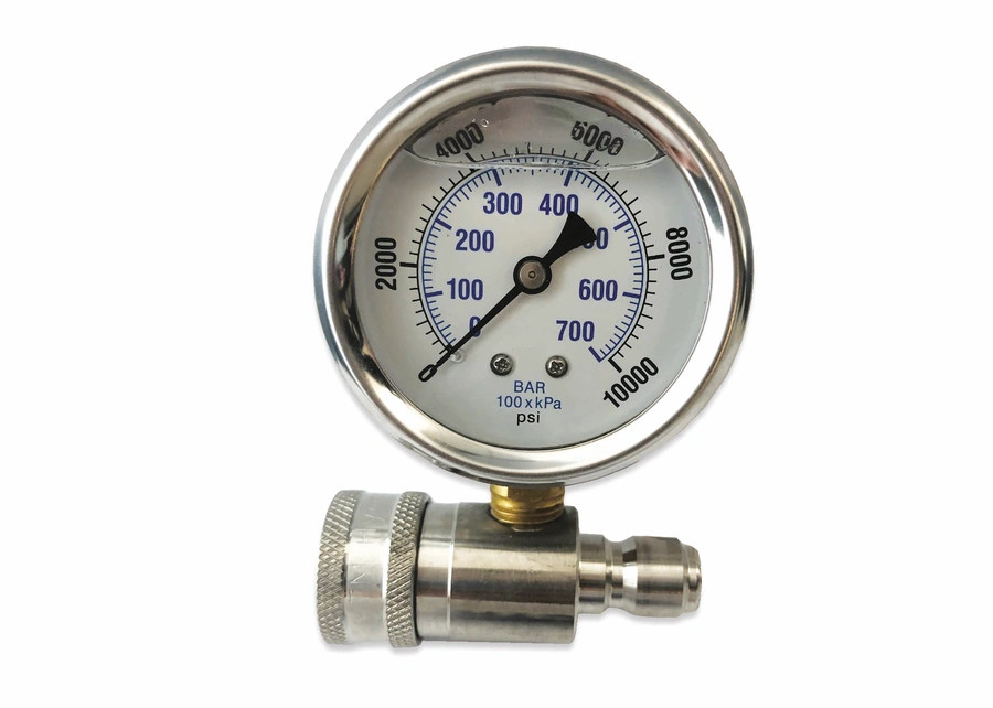 Veloci 43.0039 MTM Hydro 10,000 PSI Top Mount Gauge on Stainless QC Fitting