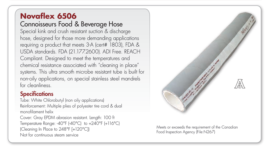 NovaFlex 6506 Connoisseurs Food & Beverage Chlorobutyl Hose Per FT 