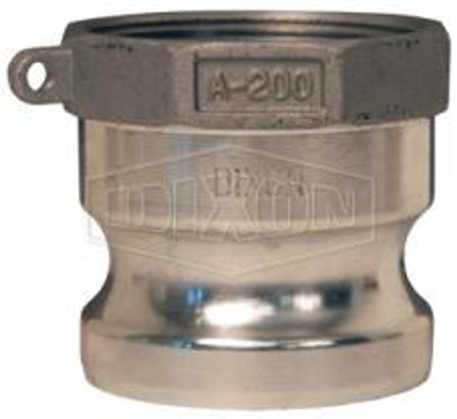 A 2" male adapter-female thread Cam Lock manufactured using aluminum.