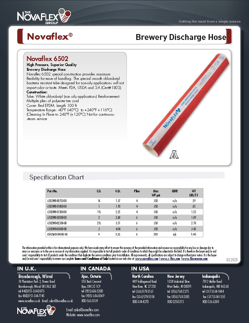 2" Sanitary - NovaFlex 6502 Food & Beverage Hose (Quantity = Ft. Length)